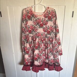 Matilda Jane Pink and Red Casual Sundress with Bishop Sleeves